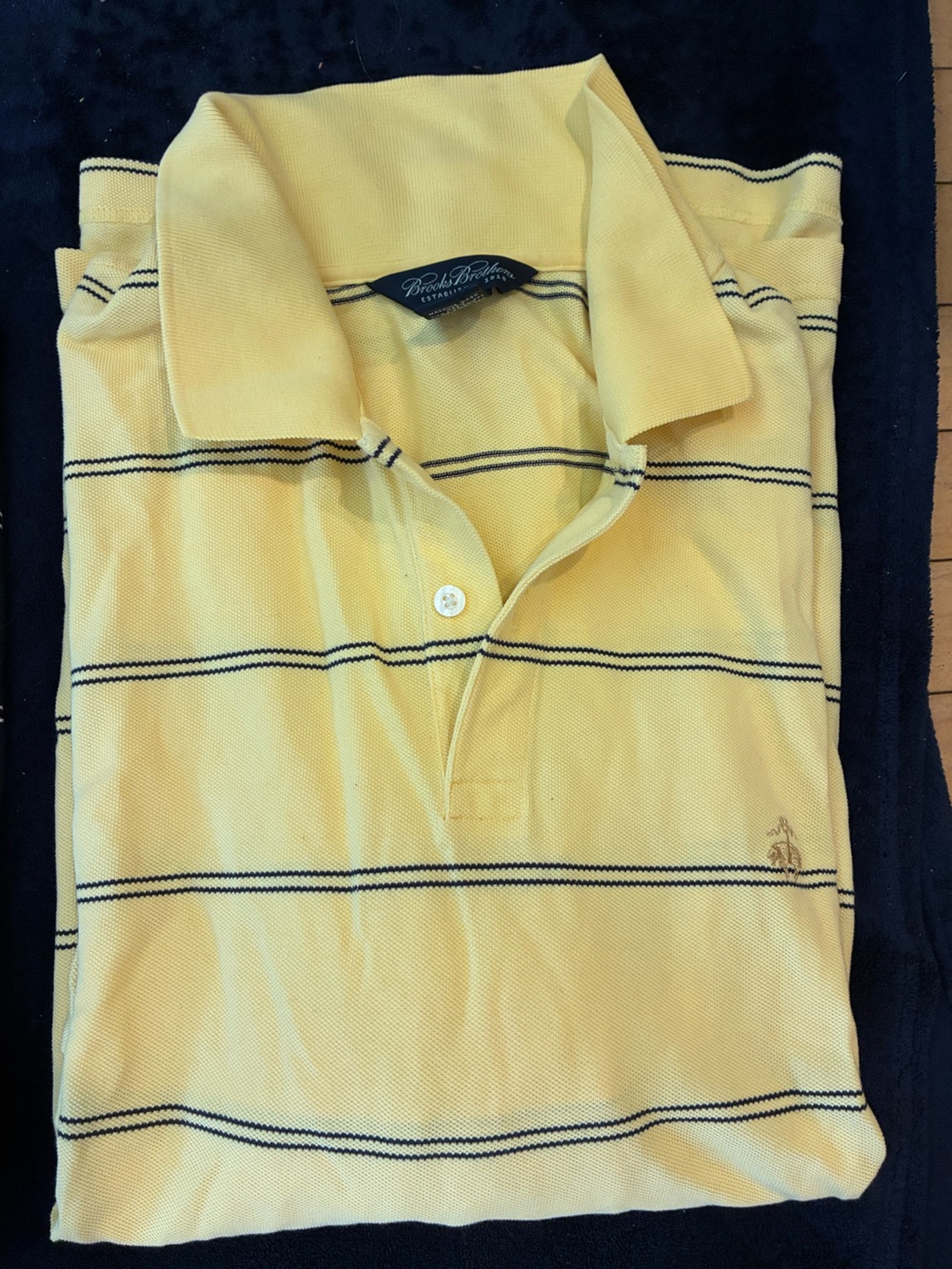 Brooks Brothers Yellow Polo with Navy Stripes